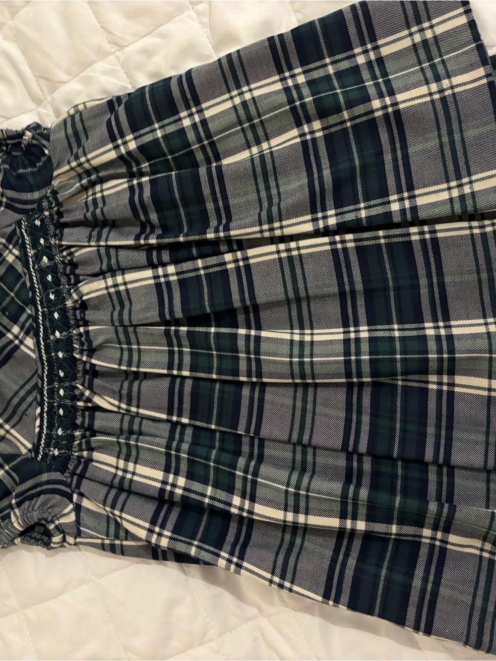 Girls' Green Plaid Smocked Waist Dress